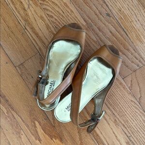 Michael Kors Brown Leather Heels with Adjustable Strap
